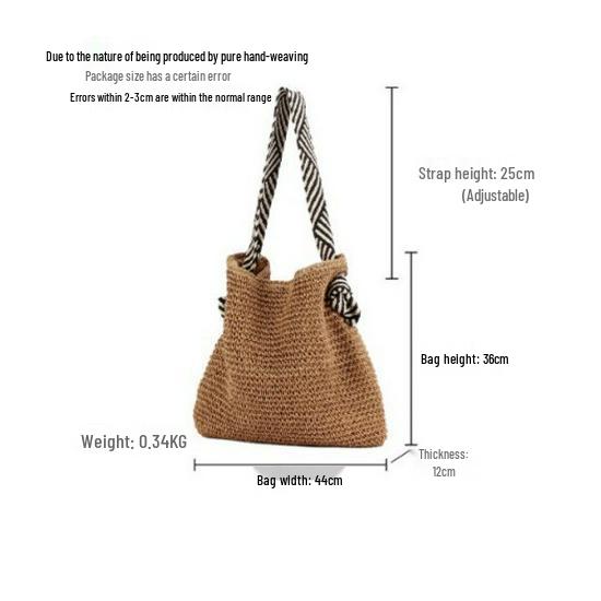 Korean-Style Navy Straw Woven Shoulder Bag - Handmade Versatile Beach Vacation Bag for Women