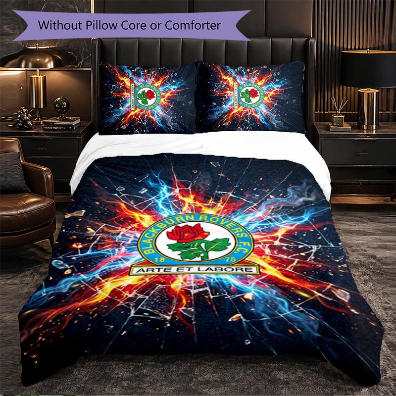 Set Biancheria da Letto Calcio Blackburn Rovers 3 Pezzi Morbido Copripiumino con Federe Set Decorazione Camera da Letto per la Casa