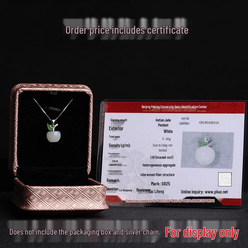 

Сертифицированное натуральное ожерелье-подвеска из яблочного нефрита Хэтянь из стерлингового серебра 925 пробы 925 Silver