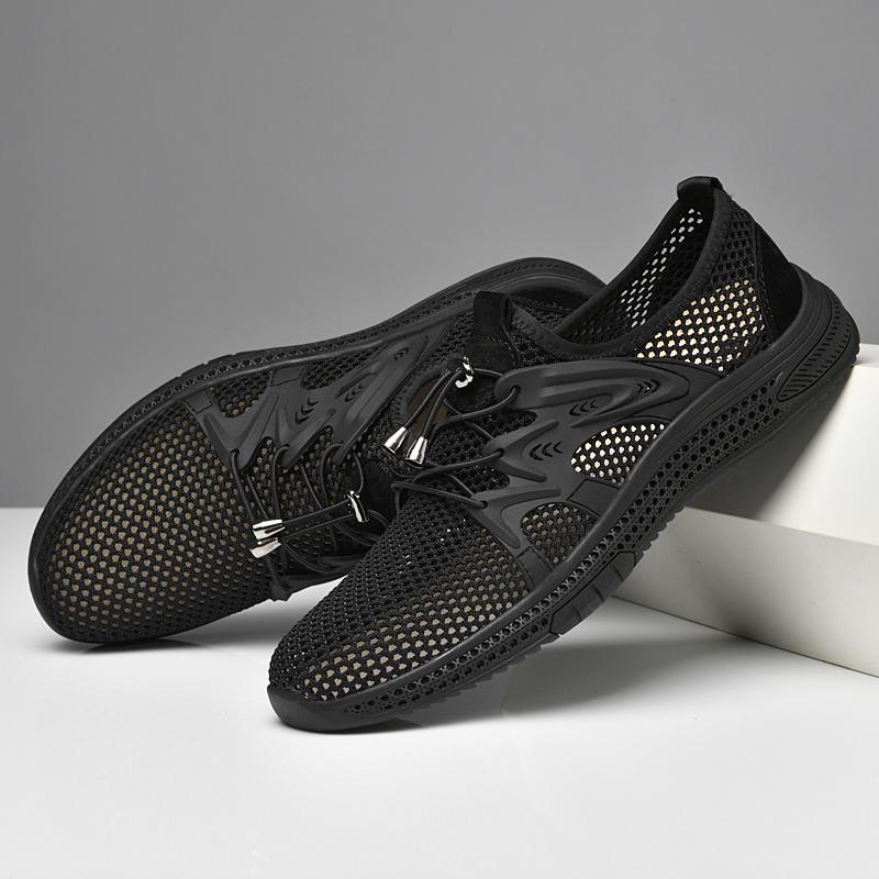 Breathable Men's Casual Shoes Breathable Man Mesh Shoes Fashion Loafers Lightweight Men Summer Sneakers Hollow Out Lace-Up Flats