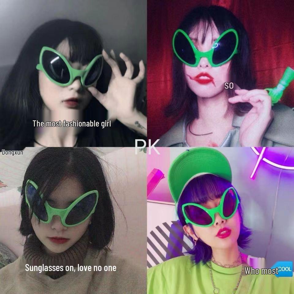 Green Goofy Alien Party Sunglasses – Fun Rave Gag Costume Glasses