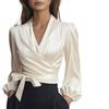 European and American temperament commuting long-sleeved bubble sleeves slim-fitting V-neck woven shirt top