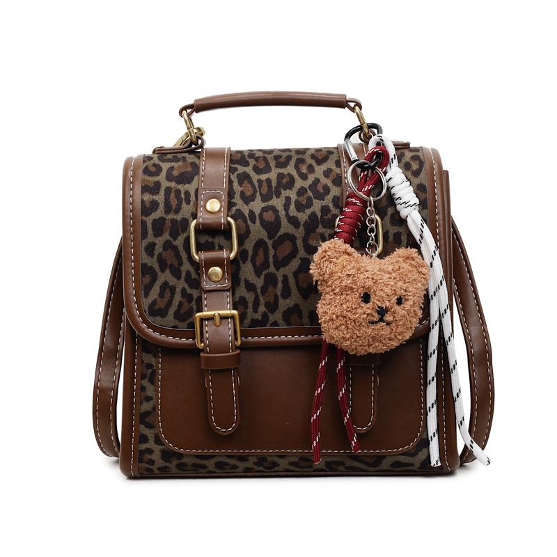 Leopard print retro backpack women's new fashion casual class bag ins lightweight travel small backpack