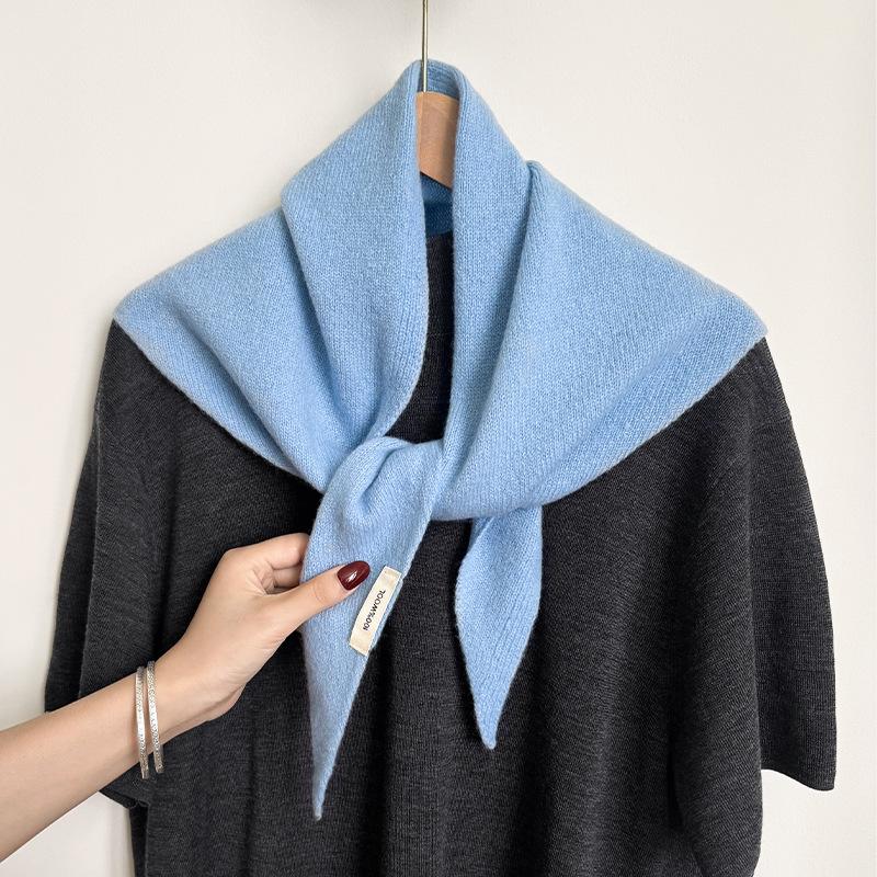 Knitted Scarf Women 100% Wool Winter Warm Scarves Bright Solid Color Design Thickened Shawl Soft Triangle Pashmina Neck  NEW
