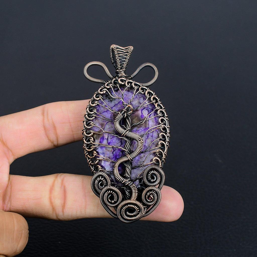 Charoite Handmade Gemstone Pendant, 999 Copper Wire Wrapped Pendant Antique Jewelry, For Engagement Gift