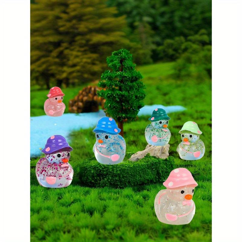 Patos Luminosos Flash Mini, Pato em Miniatura com Chapéus, Decoração de Jardim de Fadas Fluorescente, Animais Fofos Micropaisagem