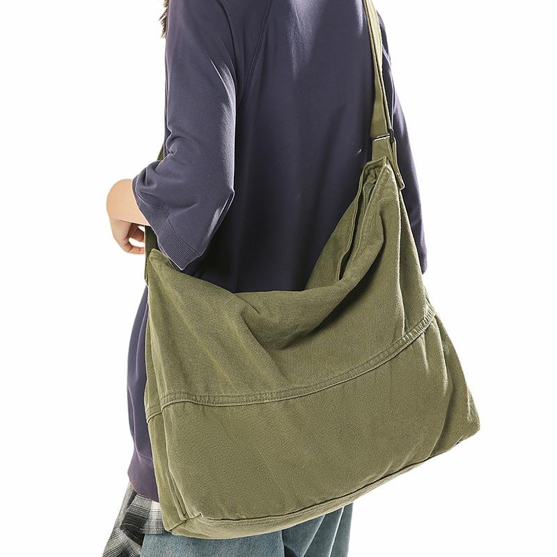 Lazy Wind Large Capacity Messenger Bag Washed Canvas Bag Retro Wear-resistant Shoulder Bag Women's Class Book Backpack