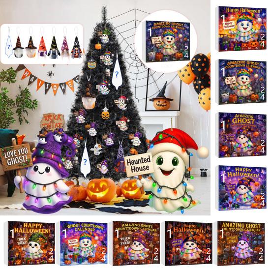 Halloween Advent Calendar 2025 24 Day Countdown Calendar with Acrylic Ghost/Gnome/Pumpkin Ornaments for Indoor Outdoor Home Party Decor