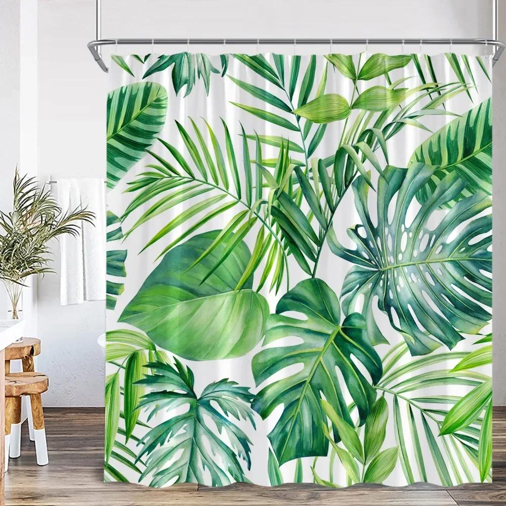 Nordic Modern Shower Curtain Tropical Leaves Monstera Shower Curtain Forest Green Leaves Plants Bathroom Decoration
