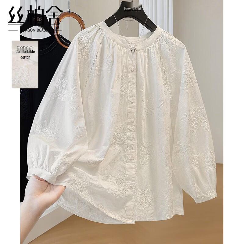 Cypress House Women s Embroidered Round Neck Long Sleeve Shirt L