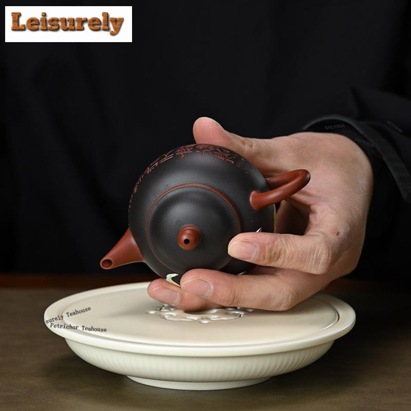 111ml Exquisite Yixing Purple Clay Teapots Handmade Clay Painting Lotus Pot Raw Ore Zhu Mud Kettle Chinese Zisha Teaset Supplies