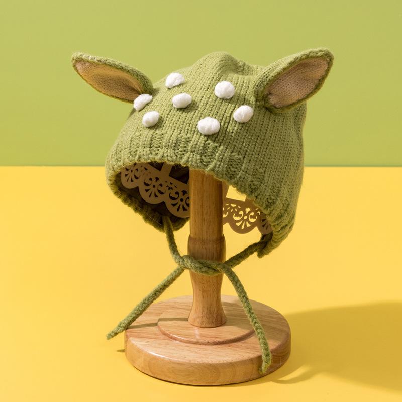 Nowa aksamitna pogrubiona czapka dziecięca z uroczymi uszkami jelenia, czapki typu beanie, jesień zima, ciepła ochrona uszu, czapka dziergana, niemowlęca, noworodkowa, skullies