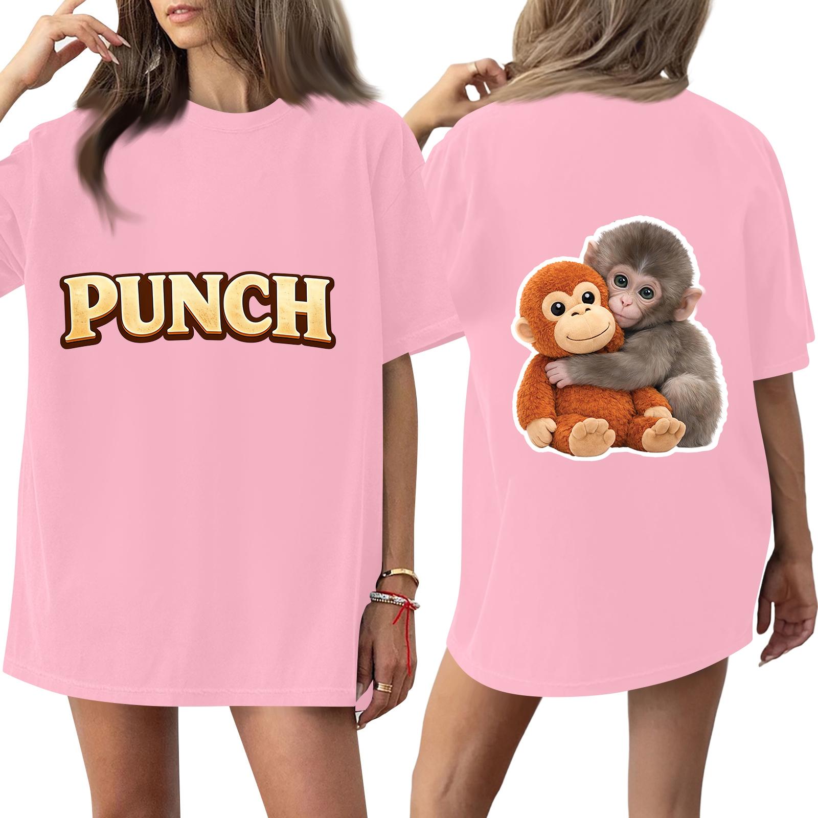 

Women s Casual Fashion Round Neck Monkey Print Short Sleeve T-Shirt Top XL розовый