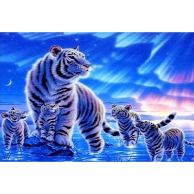 Diamentowe malowanie Lake Big Tiger Family pełne kwadratowe diamentowe mozaiki haftowane obraz dżetów