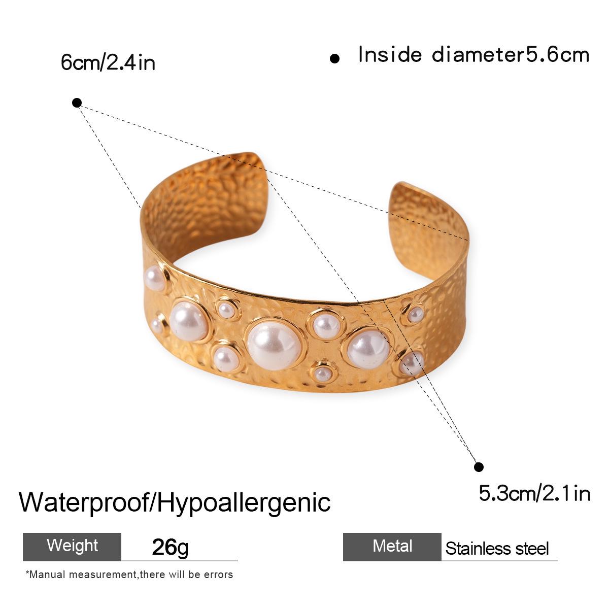 

Открытый браслет из нержавеющей стали с жемчужной текстурой: Европейско-американский стиль, универсальные женские украшения