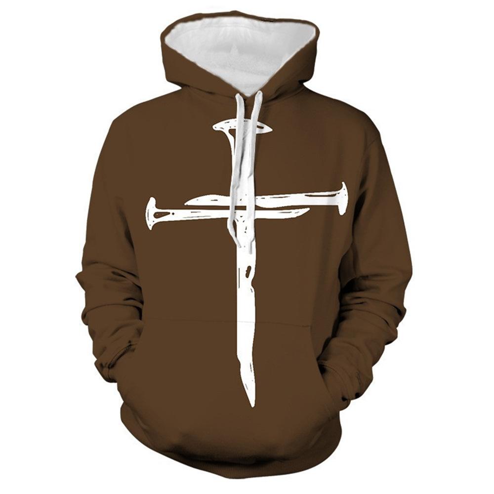 Spring and Autumn Casual Pullover Personalised Cross 3D Digital Print Fashion Hoodie Sweatshirt
