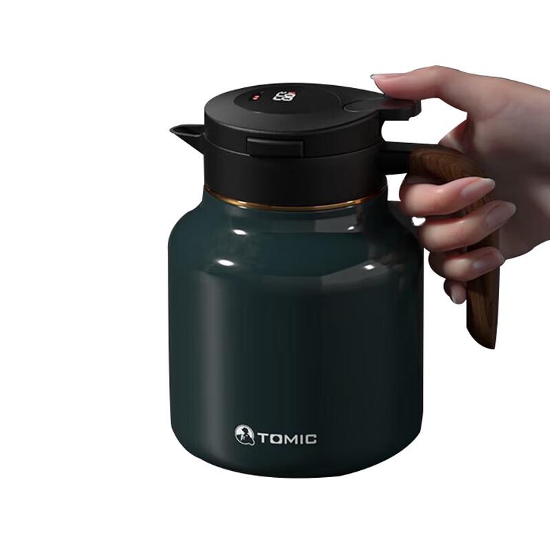 Temok Smart Display Ceramic Lined Insulated Tea Pot with Wood Grain Handle