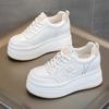 Genuine Leather Shoes Women Fashion Sneakers Flat Platform Brand Ladies Casual Shoes Height Increasing 7cm Black White