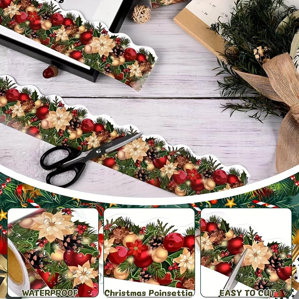 1roll Self-Adhesive Christmas Border Sticker - Santa & Snowman Wave Design for Classroom,Office Chalkboard, Home & Outdoor Decor