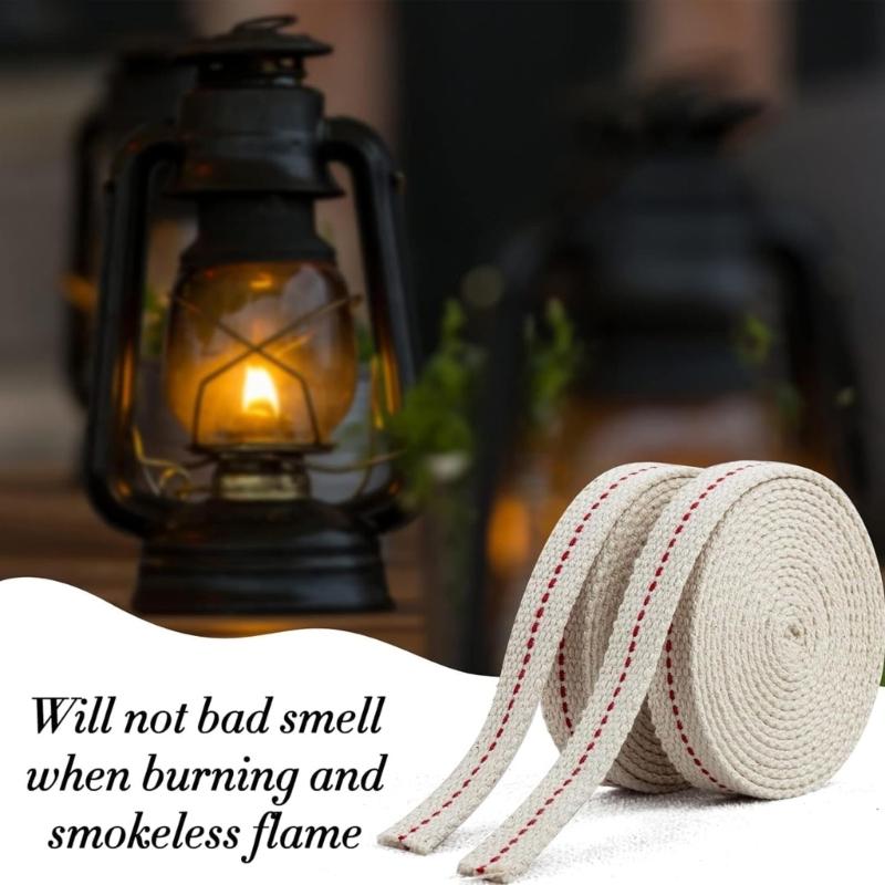3 Roll Braided Cotton Flat Oil Lamp Cotton Wicks 6.56ft Kerosene Lamp Wick with Stitches Braided For Oil Lamps Candle