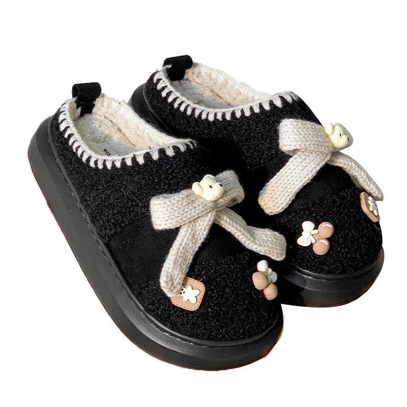 Damen-Hausschuhe aus Baumwolle mit Plüschbärenmotiv – dick, warm, Winterschuhe für drinnen und draußen