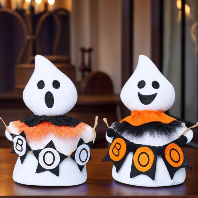 Cartoon White Ghostly Doll Plush Fabric Stuffing Animal Ornament Decors For Halloween Christmas Shelf Car Display