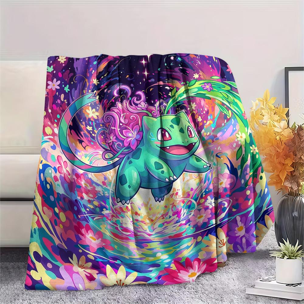Bulbasaur Print Flannel Blanket, Ultra Soft High Quality All Seasons Warm Throw, Home Decor Cozy Blanket, Perfect Christmas Gift