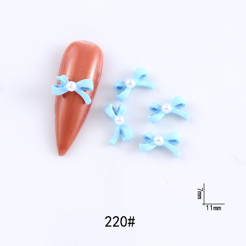 New Cute Bow Heart Nail Art: Frosted Matte Blue & Pink