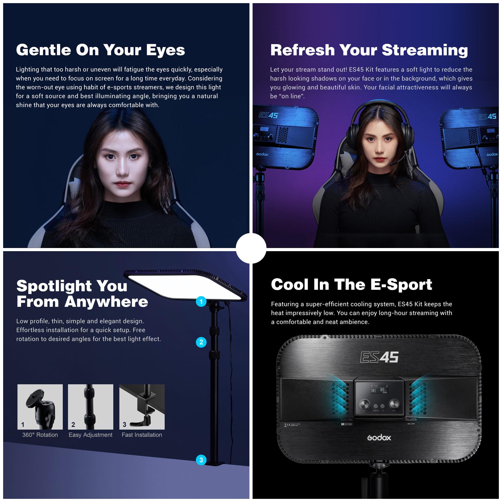 Godox ES45 Luce LED Per Streaming - 2500 Lumen, Regolabile, Con App E Supporto - Foto 5