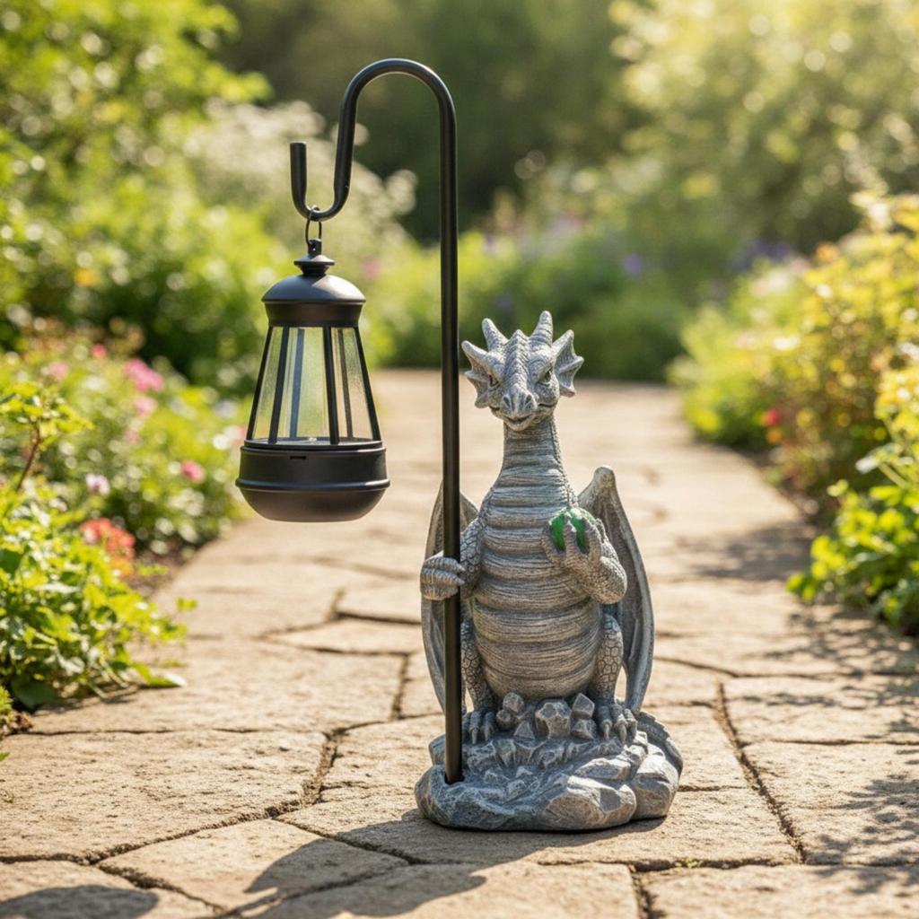 Solar Dragon Garden Statue Light Cordless for Evening Entertaining Areas