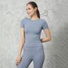Women Sports Top Solid Color High Elastic Quick Drying Workout Shirt Short Sleeve Crew Neck Gym Apparel for Yoga Fitness