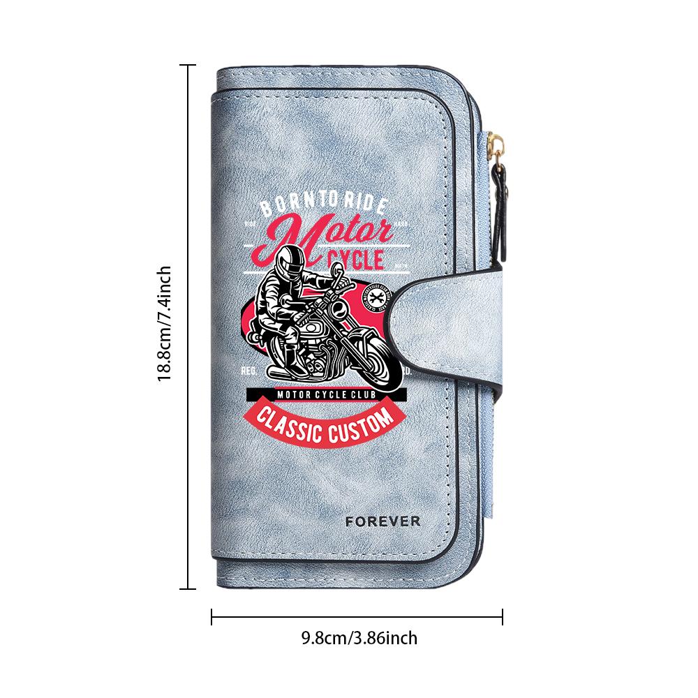 Vintage Biker Print Long Wallet with Multi-Card Slots, Stylish Portable Durable Purse for Daily Use