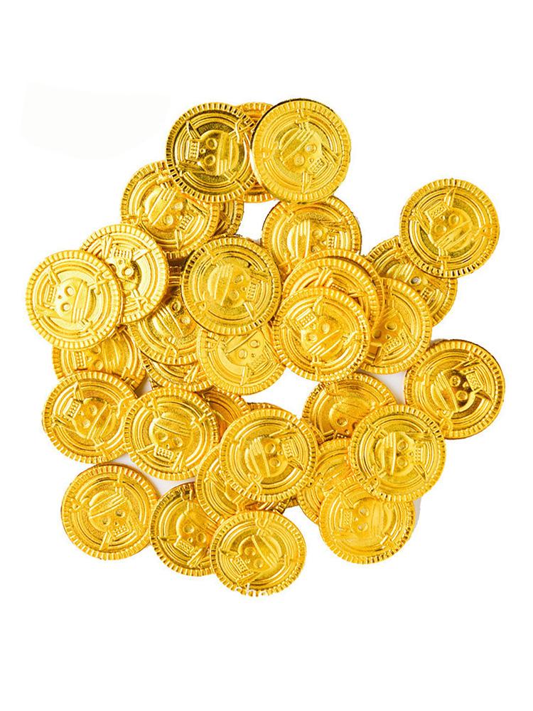 

50 шт. Пластиковые пиратские золотые монеты, монеты-сокровища, украшения на Хэллоуин для детей, день рождения, поддельные монеты, реквизит для игр в жанре «охота за сокровищами»