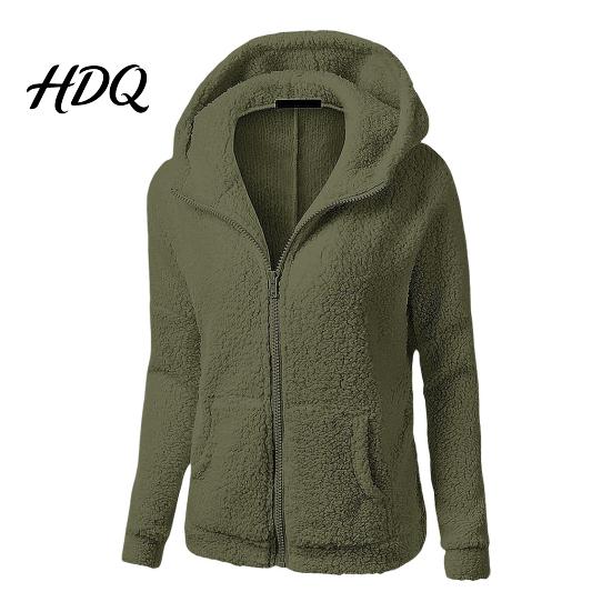Casual Warm Jacket Women Full Zip Fleece Hoodie Solid Color Hooded for Coat with Pockets Fall Winter Loose Fit Daily Wear