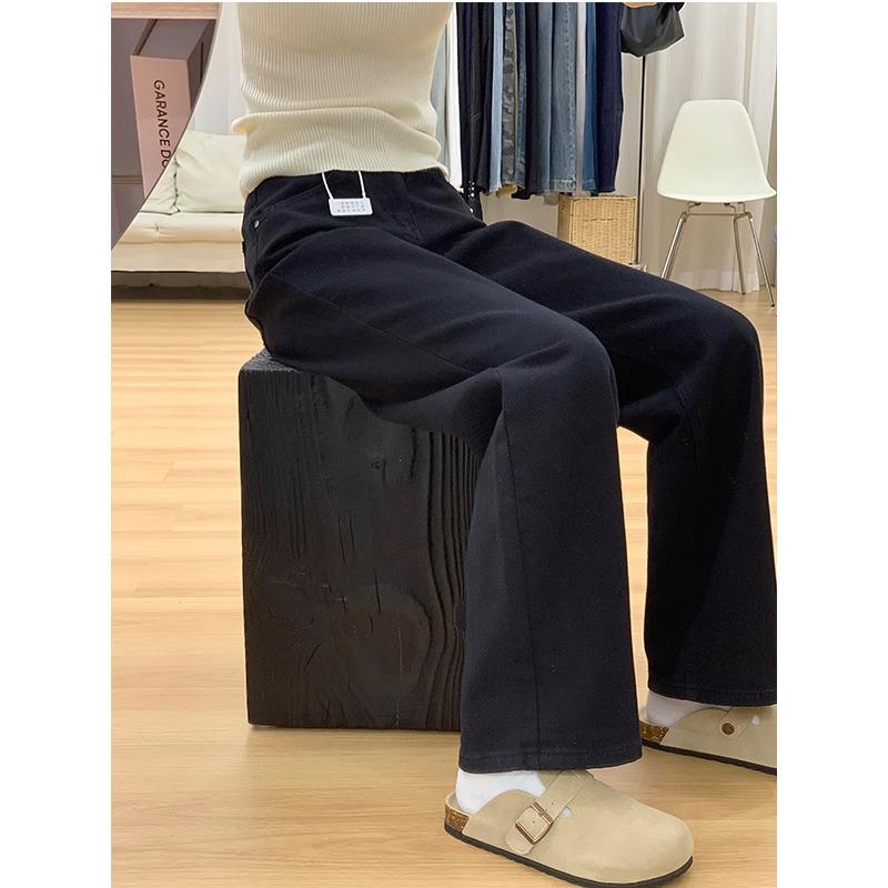 

Plus Size Women s Black Fleece-Lined Wide Leg Jeans, Autumn/Winter 2024 - Floor Length, Loose Fit XL