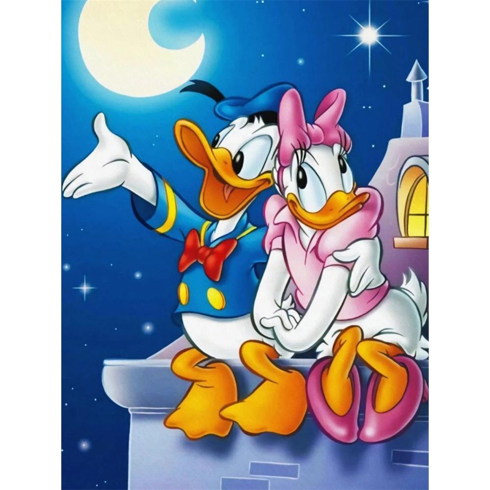 Disney Diamond Painting Donald Duck Daisy Moonlit Romantic Illustration 5D DIY Diamond Painting Embroidery Set Round/Square Diamond ArtMosaicHomeDecor Round 20x30cm