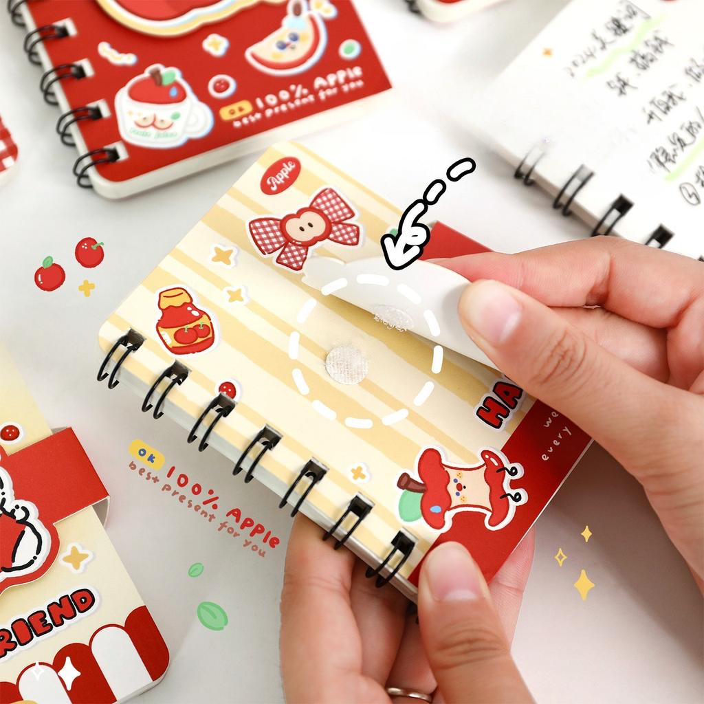 Cute Cartoon Notebook Apple Fruit Coil Notebook Kawaii Cartoon Study Notepad Portable Pocket Vocabulary Mistake Correction Journal for Student