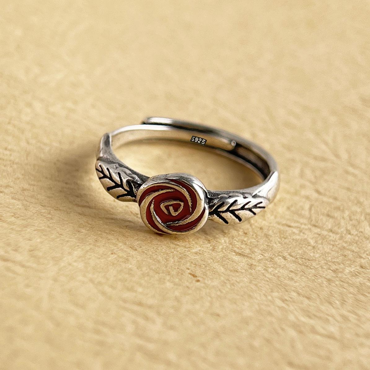 

925 Sterling Silver Rings for Women Geometric Fine Jewelry Finger Adjustable Vintage Rose Couple Ring for Party Birthday Gift resizable