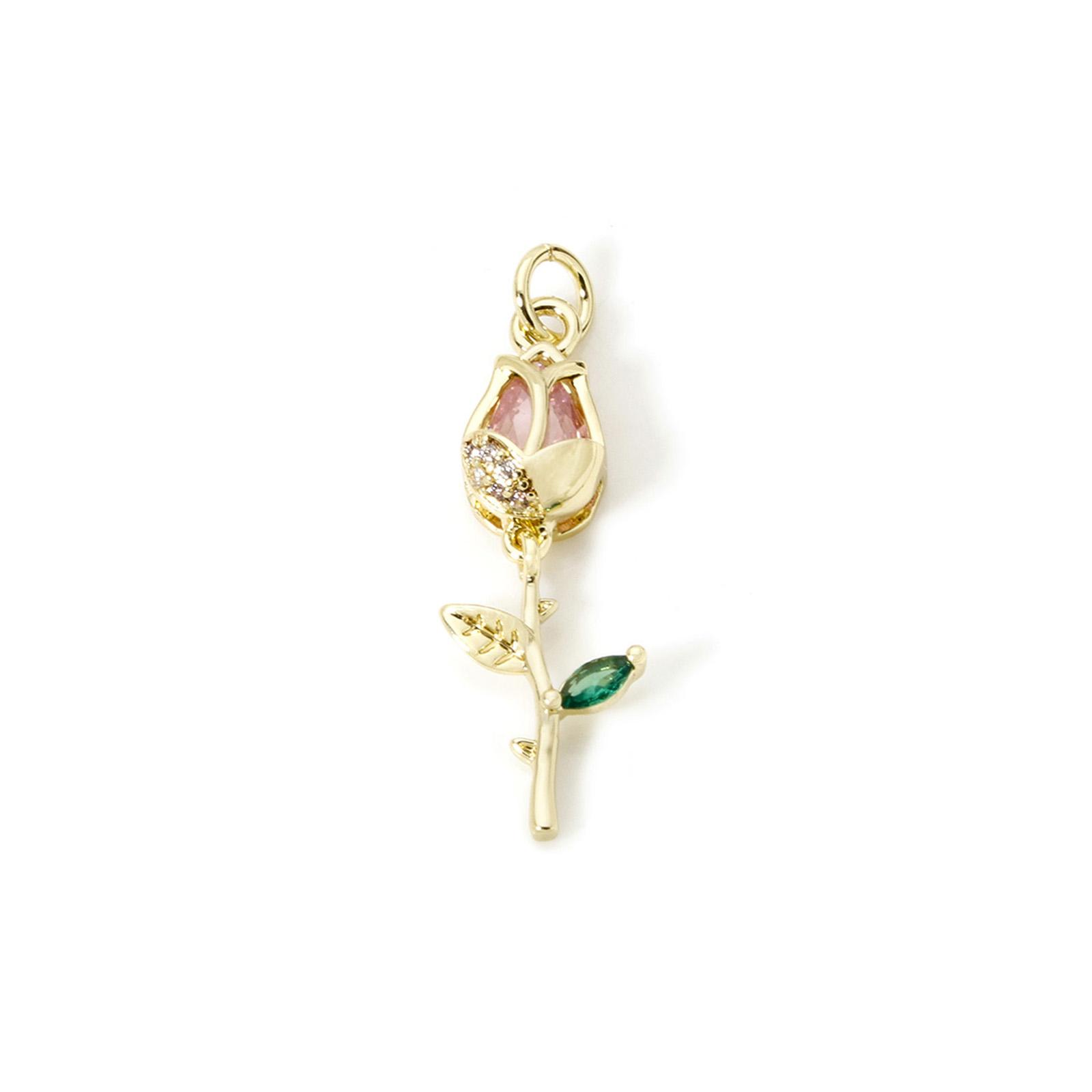 

Brass Flora Collection 18K Real Gold Plated Tulip Flower Micro Pave Charms Pendants For DIY Necklace Jewelry Making, 1 Piece