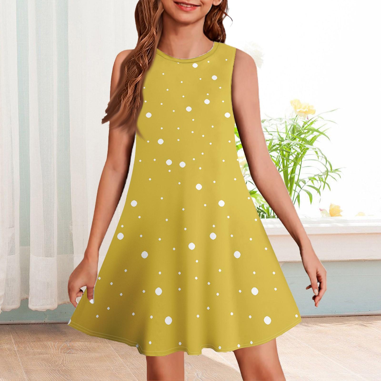 

Летнее платье для девочек без рукавов с принтом в цвете, повседневное платье 160 жёлтый