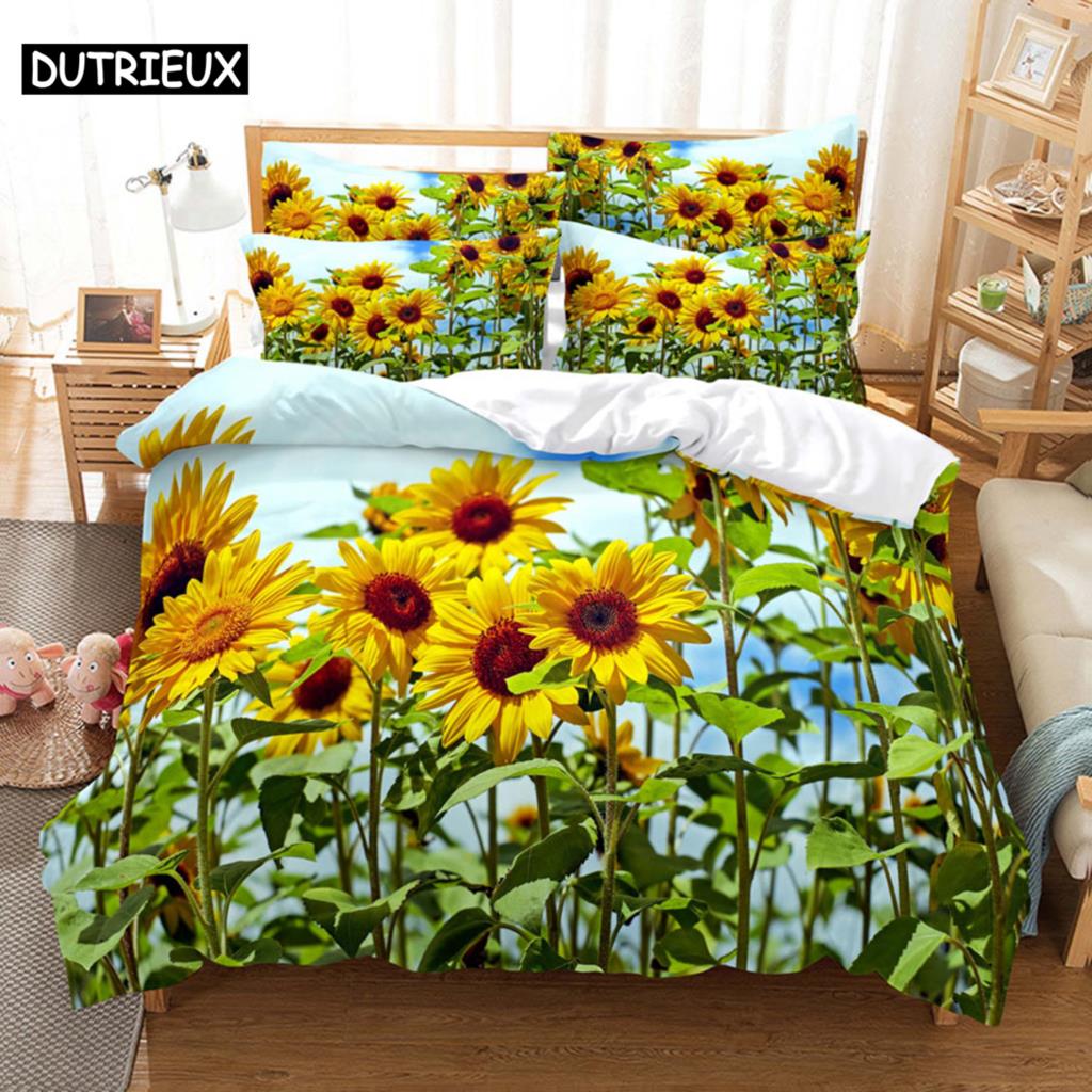 Sunflower Bedding Set Bed Linens Duvet Cover Quilt Comforter Pillow Case 3D HD Double Full King Queen Twin Bedroom 3PCS 2PCS