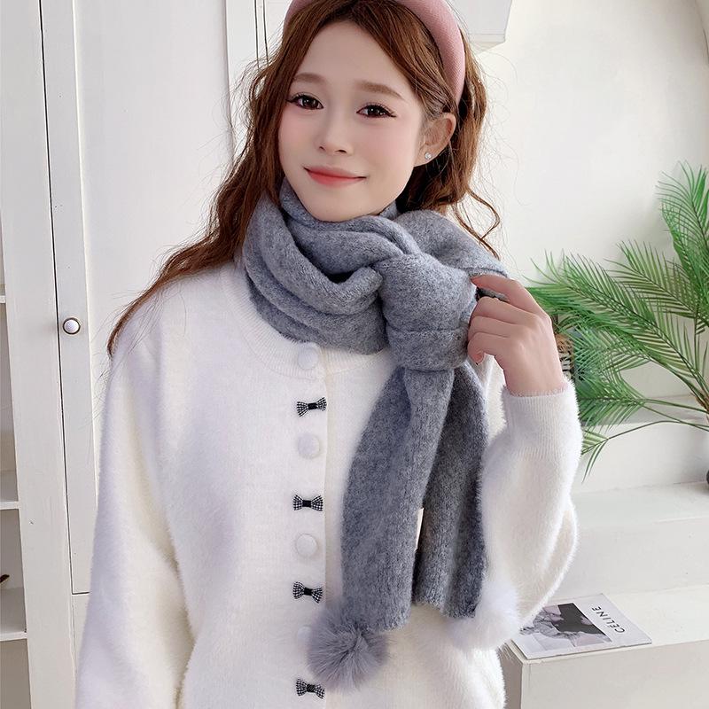 Women's Cute Contrasting Color Pom-Pom Scarf for Travel Photography - Gentle, Warm & Stylish
