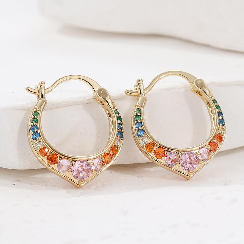 

Барвисті сережки-кільця V-подібної форми з синтетичного цирконію з мікропаве, для жінок, вінтажна позолочена банкетна святкова біжутерія Multicolour