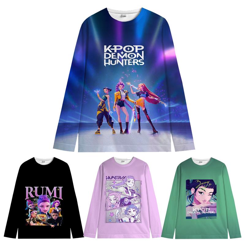 KPop Lovci démonů Dlouhý rukáv Huntrix Dívka Saja Chlapci Děti Dětská Mikina s kulatým výstřihem Zoey Rumi Mira Univerzální Dětské oblečení