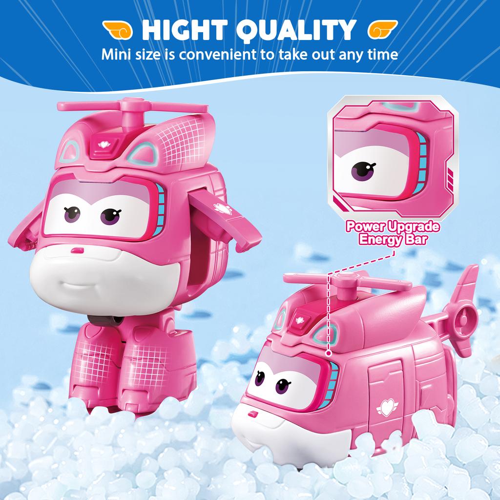 Super Wings Mini Dizzy Transform Roboter zu Flugzeug in 3 Schritten 5 cm Verformbare Actionfiguren 2 Modi Verwandlung Kinderspielzeug