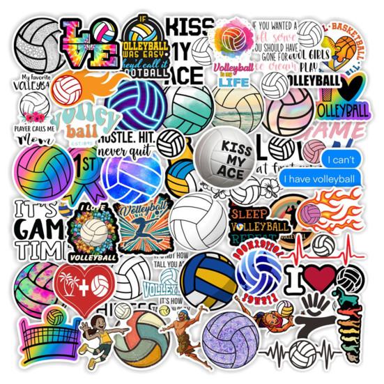 50Pcs Eye-catching Widely Use Attractive Volleyball Theme Decorative Waterproof Skateboard Decal Refrigerator Sticker