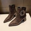 Crystal Flower Women Shoes Pointed Toe High Heels Ankle Boots 2025 Trend Sexy Luxury Prom Zipper Pumps New Chelsea Botas Mujer