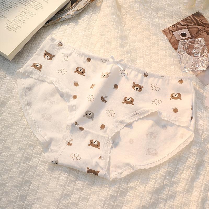 Dame Tegneserie Prikket Blonder Trykt Sløyfe Små Friske og Søte Komfortable Pakke Hofter Truser