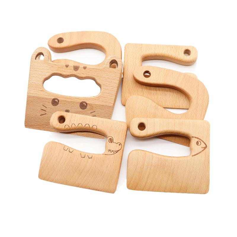 Toddlers Cooking Toys Cat Fish Wooden Knife Cutting Fruit Vegetable Chopper Kitchen Safe Knives Toy Montessori Education Tools