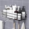Stainless Steel Bathroom Shelf for Wall, Self Adhesive Bathroom Organiser, 4 Hooks for Towel Holder, Space-Saving Wall Mounted Bathroom Shelf